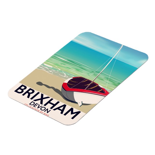 Imán Cartel de viaje vintage de la playa de Brixham Dev (Lado Izquierdo)