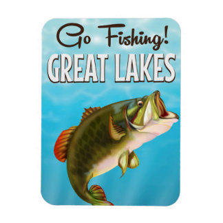 Imán Cartel de viaje vintage de pesca en los Grandes La