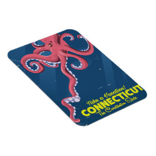 Imán Cartel de viaje vintage de pulpo de Connecticut EE