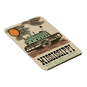 Imán cartel de viaje vintage del barco del río Mississi