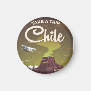 Imán Cartel de viaje vintage del Volcán de Chile