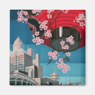 Imán Cartel de viaje vintage japonés de Tokio Japón