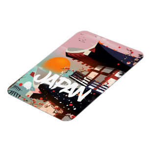 Imán Cartel del edificio de Japón al atardecer