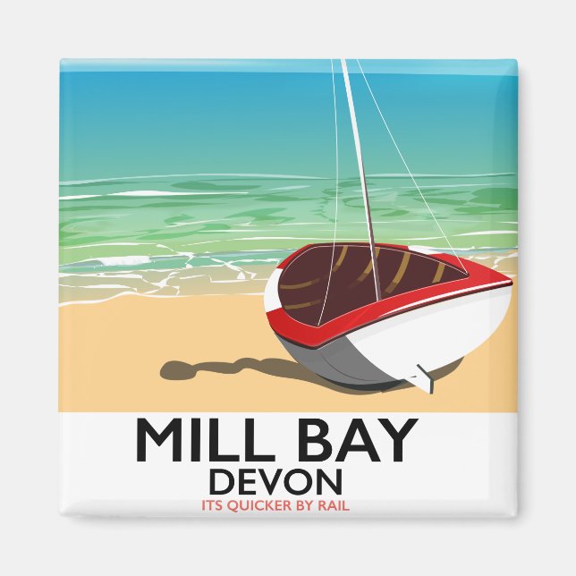 Imán Cartel ferroviario de Mill Bay Devon (Frente)