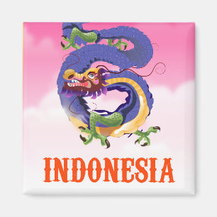 Imán Cartel retro de viaje del dragón de Indonesia