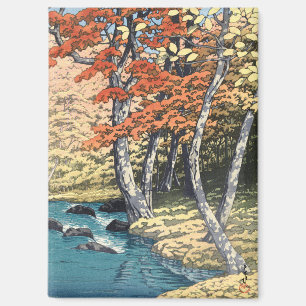 Imán Cartel Shin-hanga del Arce Rojo Japonés del Río