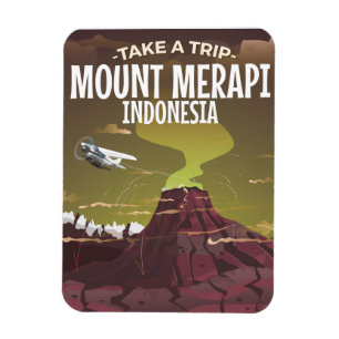 Imán Cartel vintage de dibujos animados del Monte Merap