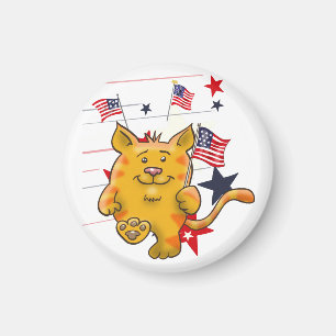 Imán Cartoon Cat with American Flag