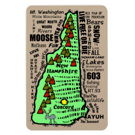 Imán Cartoon New Hampshire State Word Map