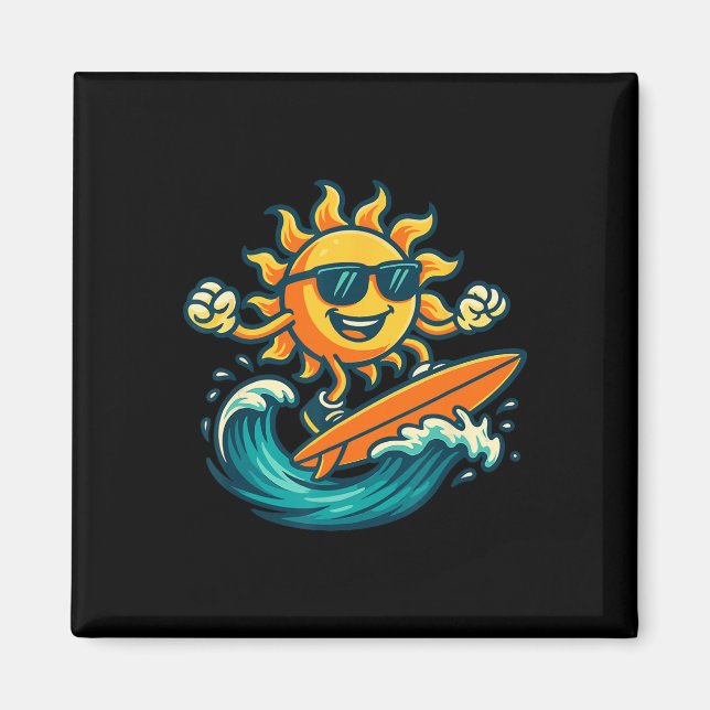 Imán Cartoon Sun Surfing Summer Beach Wave Art  (Frente)
