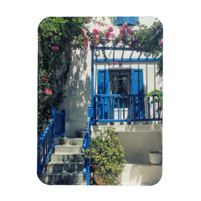 Imán Casa azul y blanca en Mykonos, Grecia (Vertical)
