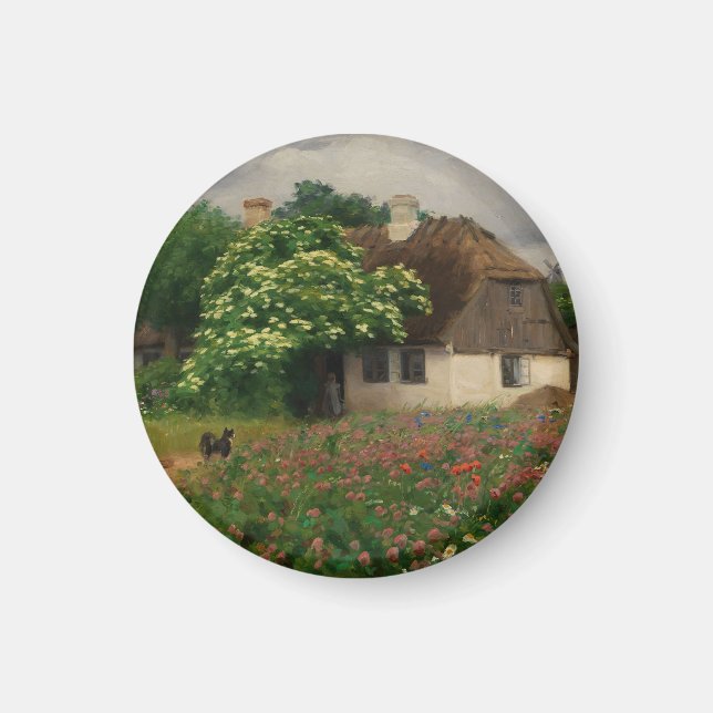 Imán Casa de campo con flores de pradera (Frente)