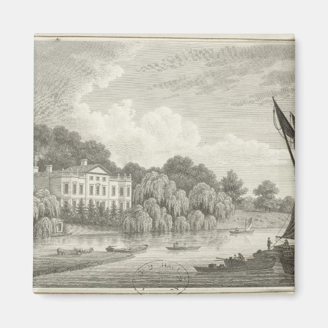 Imán Casa de campo con lago y barcos (Frente)