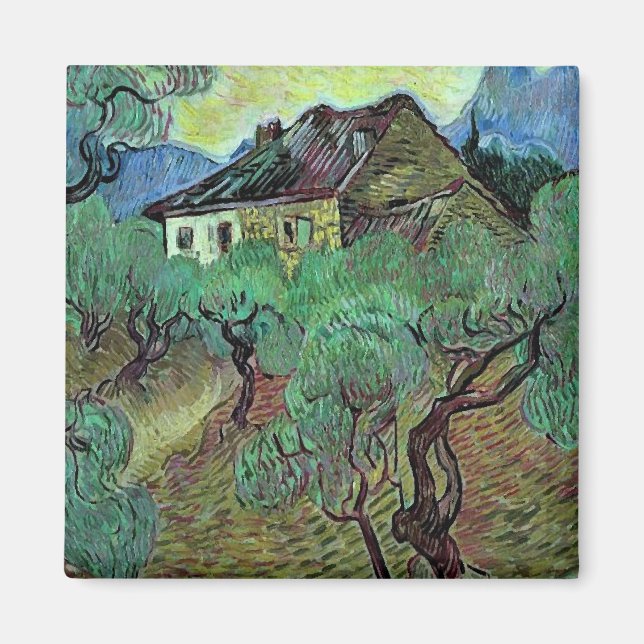 Imán Casa de campo entre olivos Bella Artes Van Gogh (Frente)