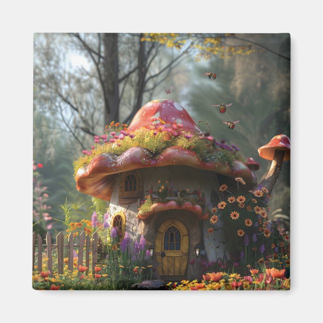 Imán casa de champiñones de colores bonitos (Frente)