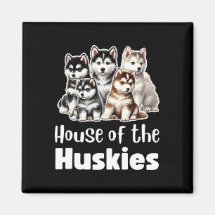 Imán Casa De Los Huskies Cute Watercoloreados Marititos