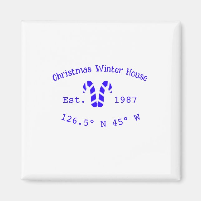 Imán Casa de Navidad de invierno cañas de caramelo azul (Frente)