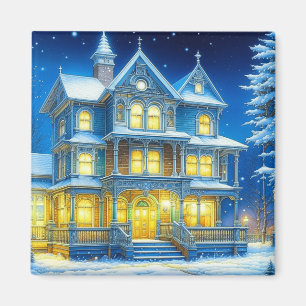 Imán Casa de Navidades azules de Joyeux Noël Bonito