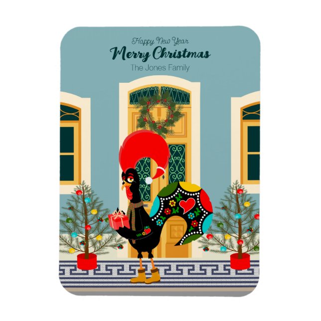 Imán Casa de Navidades portugueses con saludos de gallo (Vertical)