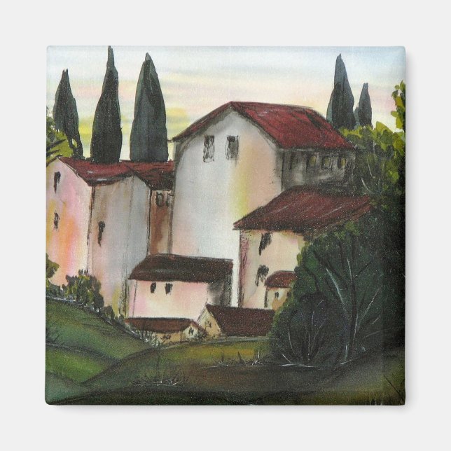 Imán Casa de Pueblo Dibujo Toscana italia Campo (Frente)