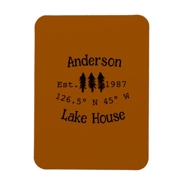 Imán Casa del lago. Fecha año personalizado coordenadas (Vertical)