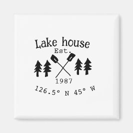 Imán Casa del lago. Fecha año personalizado coordenadas