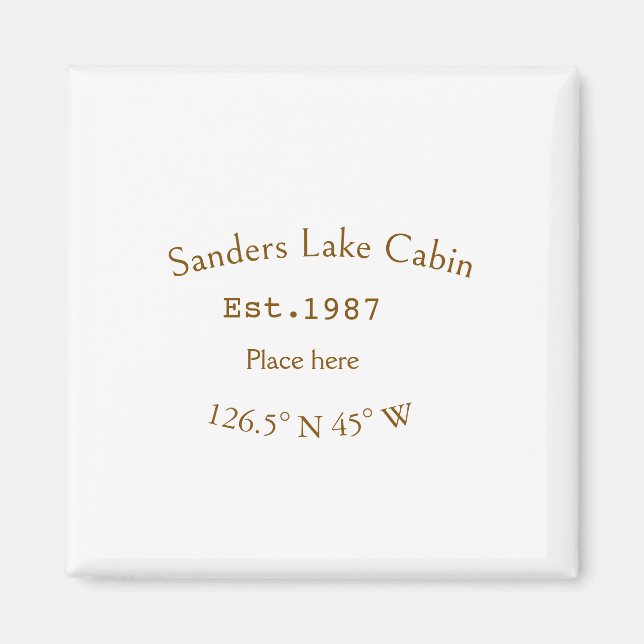 Imán Casa del lago. Fecha año personalizado coordenadas (Frente)