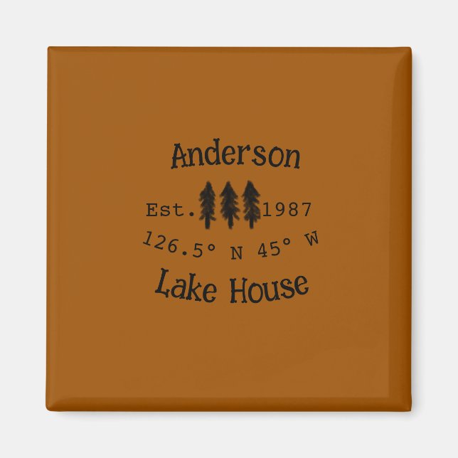 Imán Casa del lago. Fecha año personalizado coordenadas (Frente)