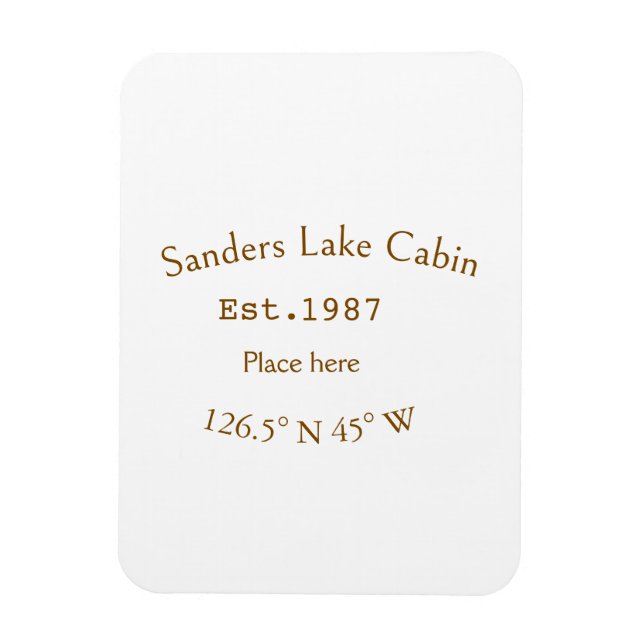 Imán Casa del lago. Fecha año personalizado coordenadas (Vertical)