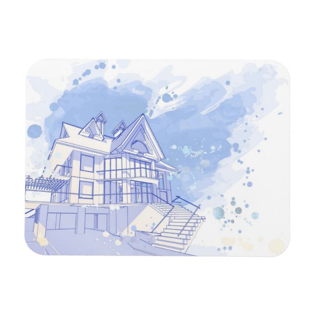 Imán casa: dibujo de acuarela (Horizontal)
