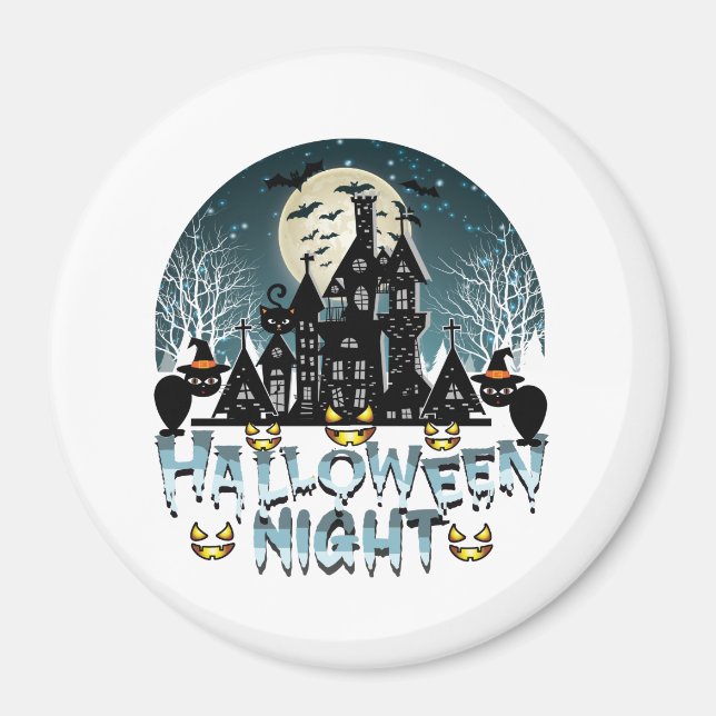 Imán Casa embrujada, noche de Halloween de miedo (Frente)