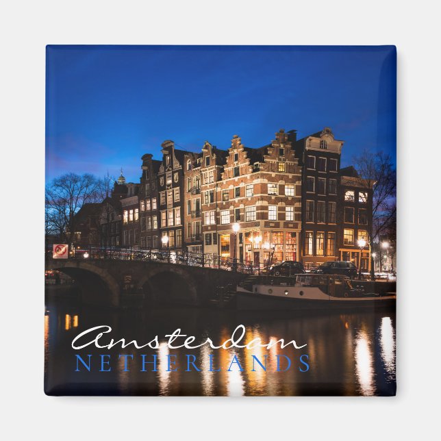 Imán Casas de los canales de Amsterdam por la noche (Frente)