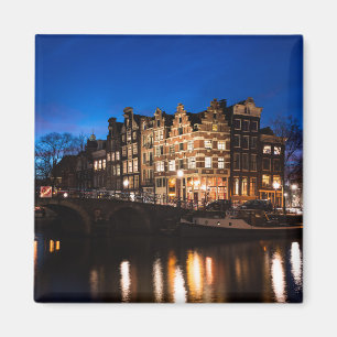 Imán Casas de los canales de Amsterdam por la noche
