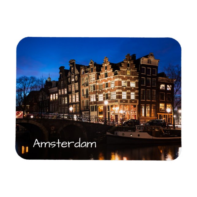 Imán Casas de los canales de Amsterdam por la noche (Horizontal)