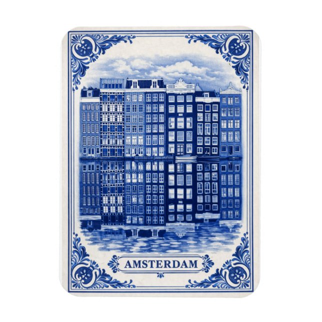 Imán casas del canal de Ámsterdam estilo Delft Blue imá (Vertical)