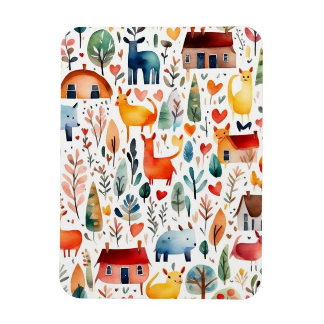 Imán Casas rojas y casas adorables Hoja de papel (Vertical)