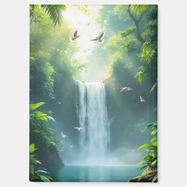 Imán cascada con pájaros volando sobre ella (Anverso)