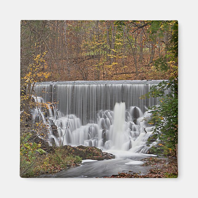 Imán Cascada de cascada de bosques y follaje de otoño (Frente)