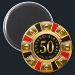 Imán Casino de Vegas Chip 50 cumpleaños | negro dorado<br><div class="desc">Un genial moreno rojo,  dorado y negro de Las Vegas Birthday Casino Chip mantiene el imán de favores por un 50 cumpleaños. Utilice el botón IT del PERSONALIZAR para agregar su propio texto.</div>