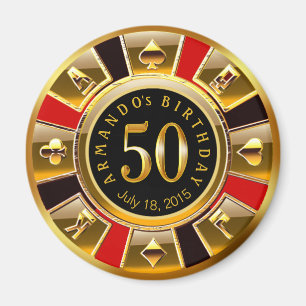 Imán Casino de Vegas Chip 50 cumpleaños   negro dorado 