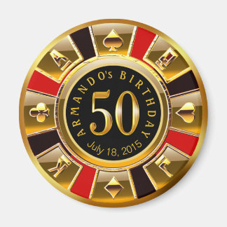 Imán Casino de Vegas Chip 50 cumpleaños | negro dorado