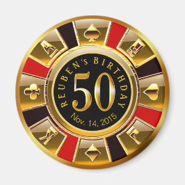 Imán Casino de Vegas Chip 50 cumpleaños | negro dorado 