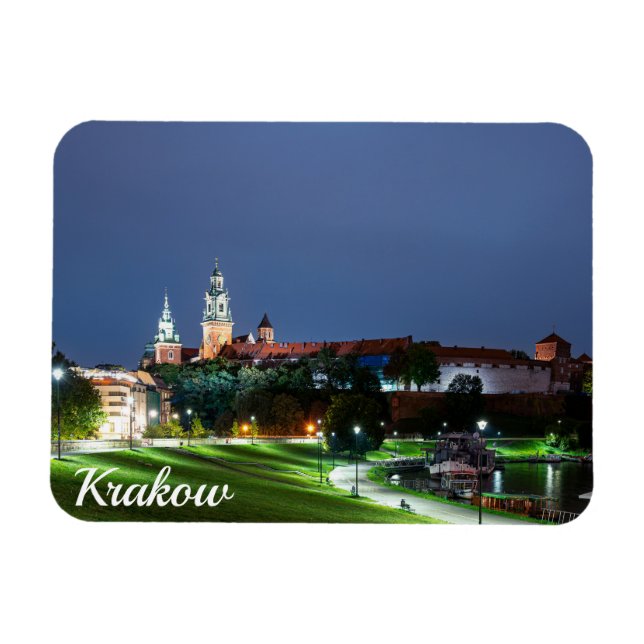 Imán Castillo Wawel de noche en Cracovia, Polonia (Horizontal)