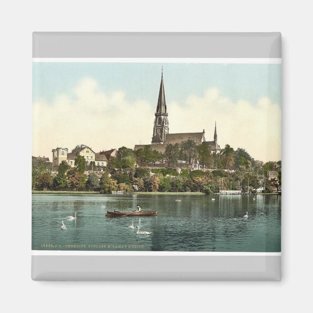 Imán Castillo y lago Miramer, Chemnitz, Sajonia, Aleman (Frente)