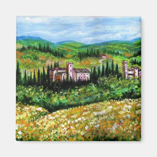 IMÁN CASTILLOS EN EL PAISAJE CHIANTI, CAMPOS DE FLORES  (Frente)