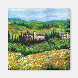 IMÁN CASTILLOS EN PAISAJE DE CHIANTI, CAMPOS DE FLOR