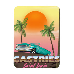 Imán Castries Santa Lucía afiche de viajes tropicales e