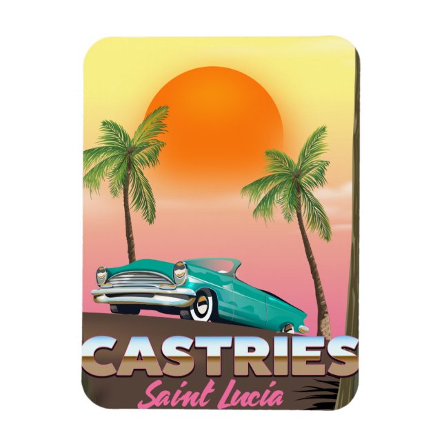 Imán Castries Santa Lucía afiche de viajes tropicales e (Vertical)