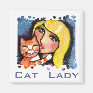 Imán Cat & Blonde Lady Fridge Magnet