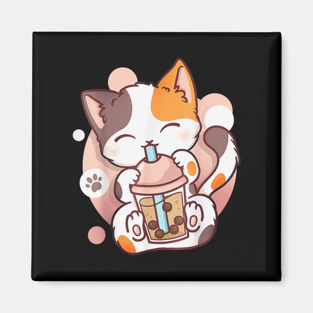 Imán Cat Boba Tea Bubble Tea Anime Kawaii Neko (Frente)